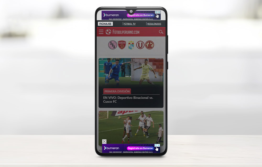 Ejemplo de Publicidad movil Zócalo 320x50